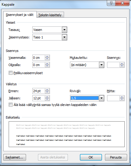 4 Valitse Muokkaa tyyliä (Modify Style) työkalussa kirjasimeksi Times New Roman, Lihavoitu, 14.