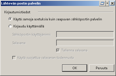 9(10) 3. Valitse Palvelimet 4. Valitse Käytä suojattua salasanan todennusta sekä Palvelin edellyttää käyttöoikeuksien todennusta 5.