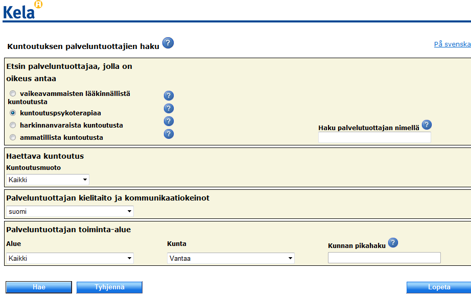 Kuntoutuksen palveluntuottajahaku www.