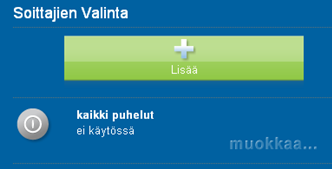 Elisa Oyj Elisa Ring 33 (52) 3.4.6 Soittajien valinta Voit suodattaa saapuvia puheluita.