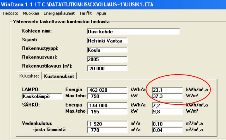 Kaukolämmitysenergian kulutus on tämän toisen arvion mukaan 23,1 kwh/m 3 (Kuva 4). Kuva 4.