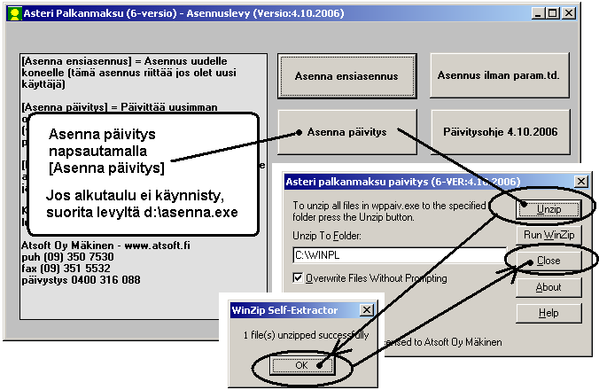 PÄIVITYKSEN ASENTAMINEN Suosittelemme päivityksen asentamista netistä, jotta saat aivan uusimman ohjelmaversion. Jos käytät cd:tä, laita se asemaan ja sulje palkanmaksuohjelma.