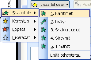 24 (25) Microsoft Excel perusteita 11 Dian animointi eli mukautettu animaatio 11.1 Animaation lisääminen dian kehykseen 1. valitse se dia aktiiviseksi johon haluat animointeja tehdä 2.