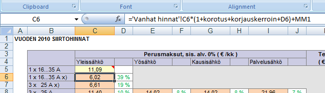 edullisuusalueita. Hintojen muokkaus tehdään kuvassa 3.1 näkyvällä välilehdellä Uudet hinnat. Kuva 3.1. Hintojen muokkaus tehdään välilehdellä Uudet hinnat.