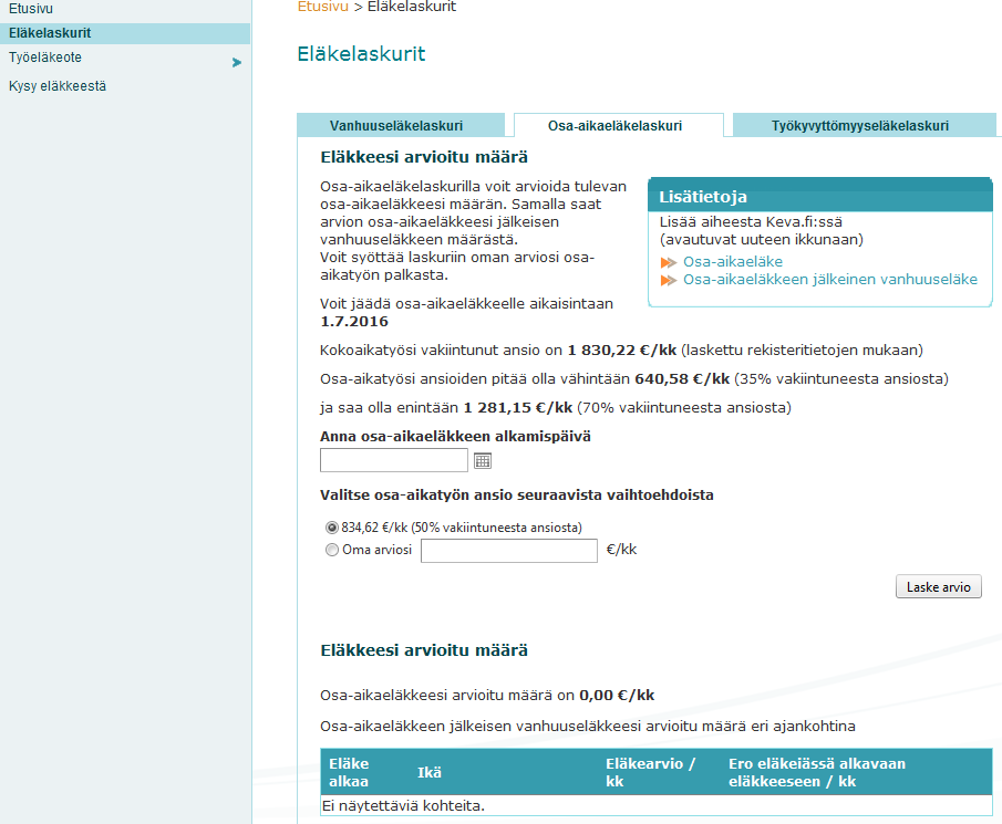 Osa-aikaeläkelaskuri www.keva.