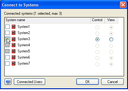 3 Aloittaminen Vaihe 1 Toimi Napsauta System Control -ikkunan Connect to Systems-kuvaketta. Tulos: Esiin tulee Connect to Systems -ikkuna.