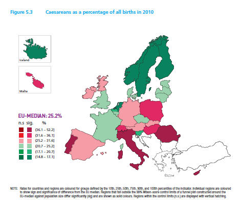 Keisarileikkaukset EU-maissa sekä Islannissa,