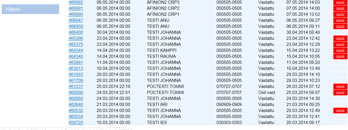 Sivu 11/13 TILATUT LÄHETTEET Tilatut lähetteet -toiminnolla pääset katsomaan tehtyjä tilauksia ja vastauksia. Voit hakea lähetteitä potilaan tietojen (nimi, hetu) ja näytepäivämäärän avulla.