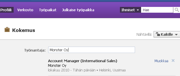 KUTSU TYÖNTEKIJÄNNE MUKAAN Työntekijän liittyminen yrityksen BeKnown-profiiliin Sovelluksen voi lisätä Facebookiin osoitteessa www.beknown.