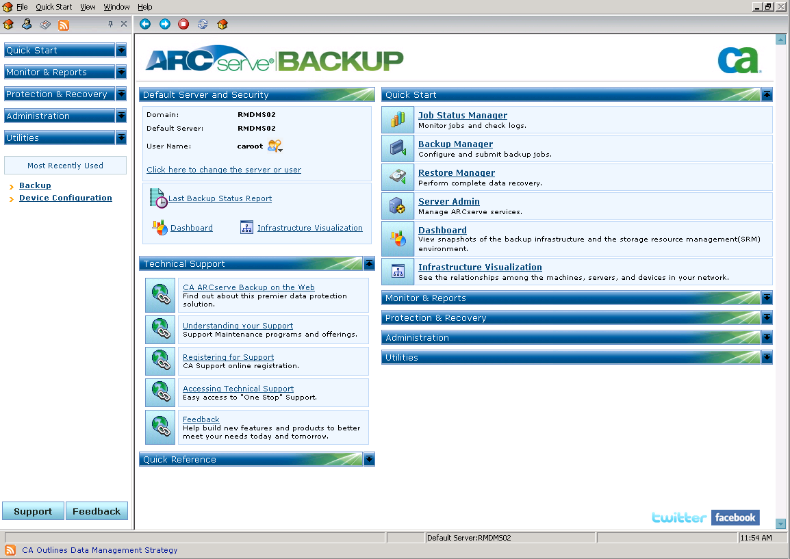 12 Kuvio 8. Kuvakaappaus ARCserve Backup -ohjelmasta (CA Technologies, 2010) 2.