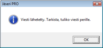 HUOM! Mapi vaihtoehtoa käytettäessä pitää huomioida, että sähköpostiohjelma on asetettu lähettämään viestit välittömästi, jotta Jäserin lähetyksen rajoitus vastaisi todellista sähköpostien