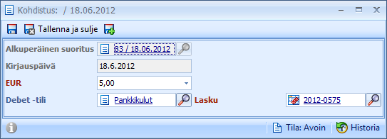 CSI Lawyer 2.7 Käyttöohje (105/146) Suoritus tulee kirjata Taloushallinto > Suoritukset kansiosta.