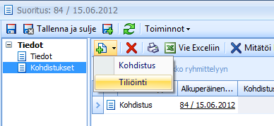 CSI Lawyer 2.7 Käyttöohje (106/146) laskun avoin on 885,60, joka merkitään EUR -kohtaan ja Lasku kohtaan haetaan asiakkaan lasku, kts. kuva alla.