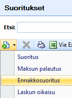 CSI Lawyer 2.7 Käyttöohje (109/146) Asiakkaan maksaman ennakkosuorituksen voi kohdistaa ennakkolaskulle suoraan ennakkolaskun kautta.
