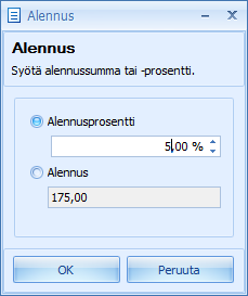 CSI Lawyer 2.7 Käyttöohje (60/146) Alennus eroaa kokonaismuutoksesta siten, että se näkyy laskulla omana rivinään.