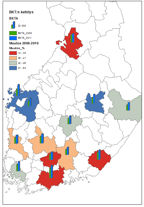 Jyväskylän seudun BKT asukasta kohden oli 11. (2000) ja 10.