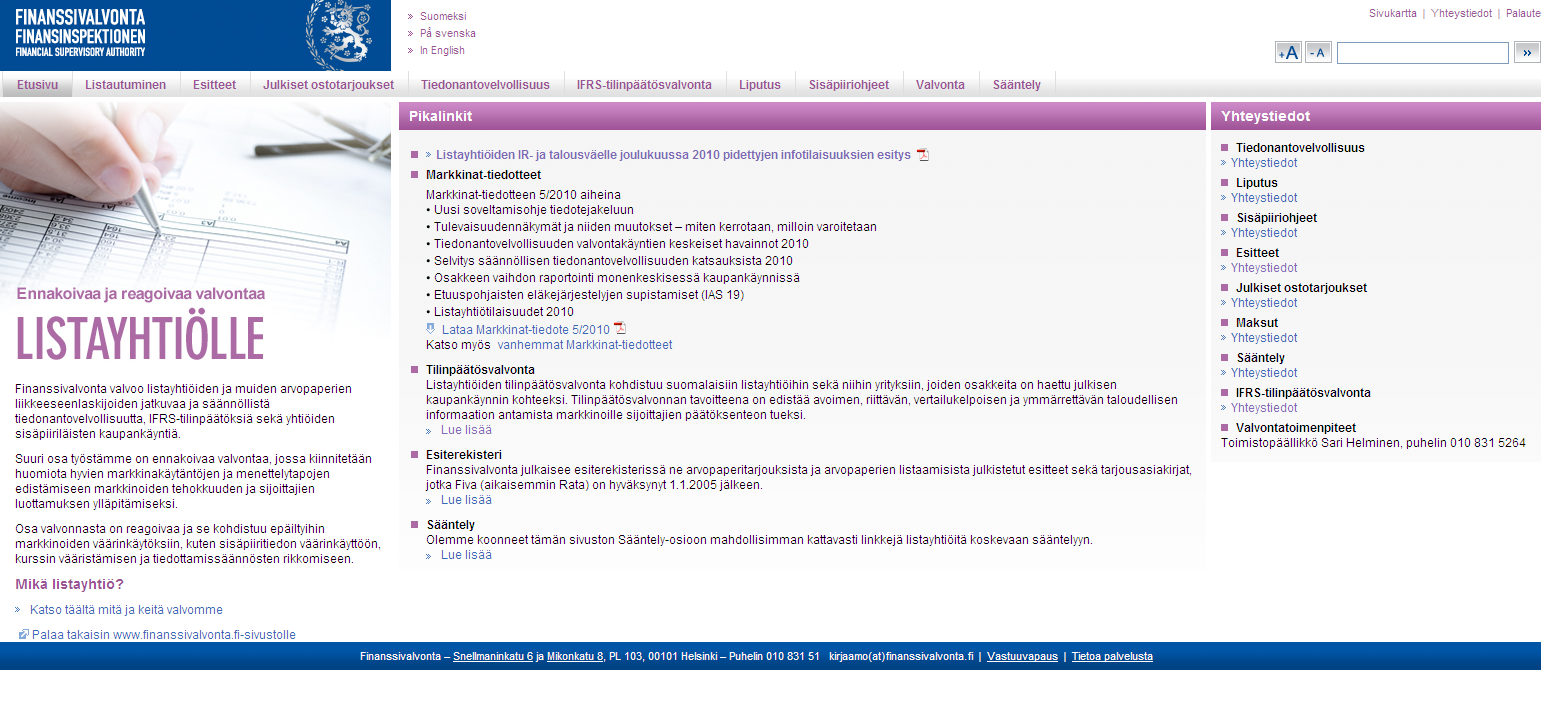 Listayhtiöiden yhteyshenkilöt Fivassa (finanssivalvonta.