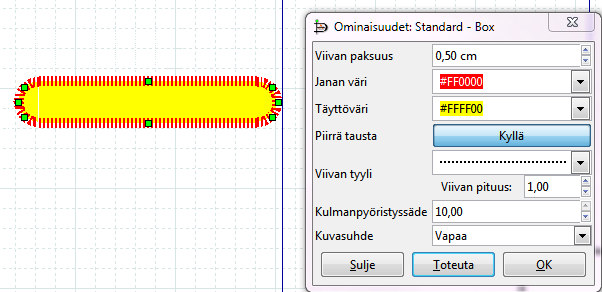 1. Perustoiminnot Aloitetaan tutustumaan perustoimintoihin ja peruselementteihin lisäämällä piirtoalueelle suorakulmion muotoinen elementti. Harjoitus 1.