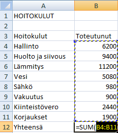Excel 2013 Kaavat 4 Summa-funktion lisääminen Kun haluat laskea yhteen sarakkeen, rivin tai alueen luvut, 1. Vie kohdistin soluun, johon haluat tuloksen 2. Napsauta -painiketta. 3.
