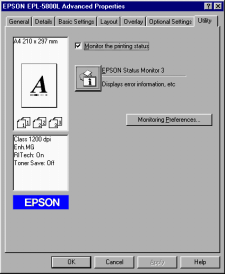 Using.fm 2/27/02 4. Napsauta Utility-välilehteä. 5. Käynnistä EPSON Status Monitor 3 napsauttamalla EPSON Status Monitor 3 -kuvaketta. Huom.