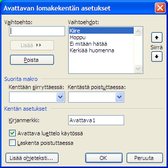 KSAO Liiketalous 3 Tekstikenttä, käytetään kun käyttäjän halutaan kirjoittavan tekstiä kenttään.