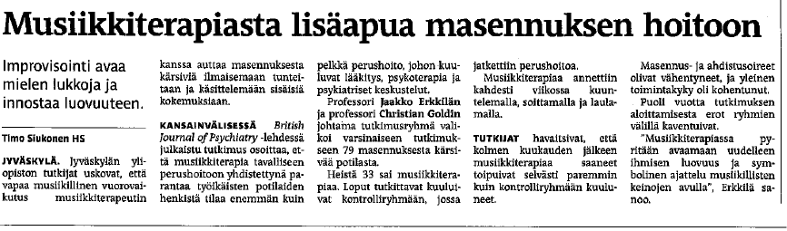 Suomalainen musiikkiterapiatutkimus (Erkkilä, ym.