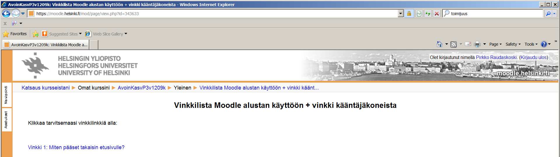 KURSSIN KULUESSA RAKENTUI VINKKILISTA