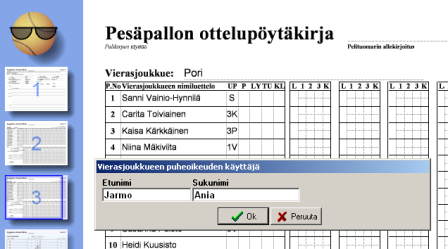 Kotijoukkueen ja vierasjoukkueen muut tiedot Valitse kapteeni hiirellä nuolen alta valmiista listasta.