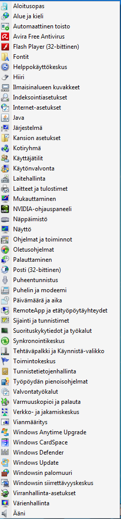 WINDOWSIN ASETUKSET Asetuksilla pyritään siihen, että käyttö olisi turvallisempaa, helpompaa ja