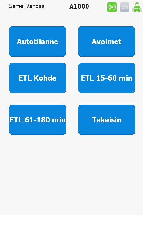 6.3 Kyselyt Kyselyillä tehdään ajovälitysjärjestelmään haluttuja kyselyitä. 6.3.1 Autotilanne Autotilanne kyselyllä saadaan tietoa autojen jonotilanteesta. 6.3.2 ETL kohde Ennakkotilaus (ETL kohde) kyselyllä saadaan tietoa tulevista tilauksista kyseisessä ruudussa.