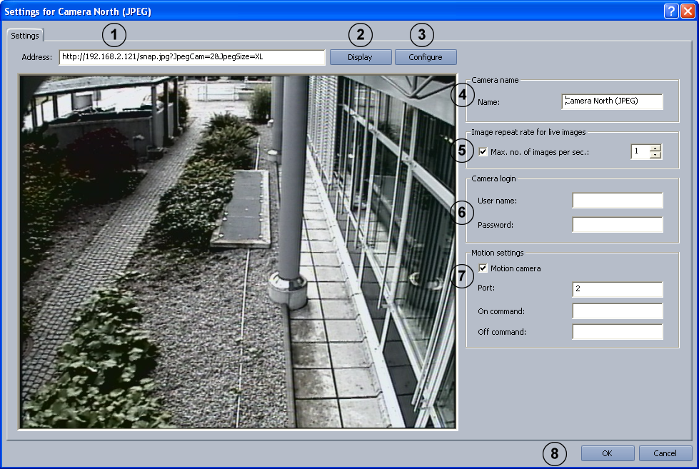 32 fi Oletusasetukset Bosch Recording Station 4.2.6 JPEG-IP-kameroiden määrittäminen Valikko IP-kamerat ja lähetin > kenttä JPEG-IP-kamerat > välilehti Muuta Tässä valikossa voidaan määrittää vain