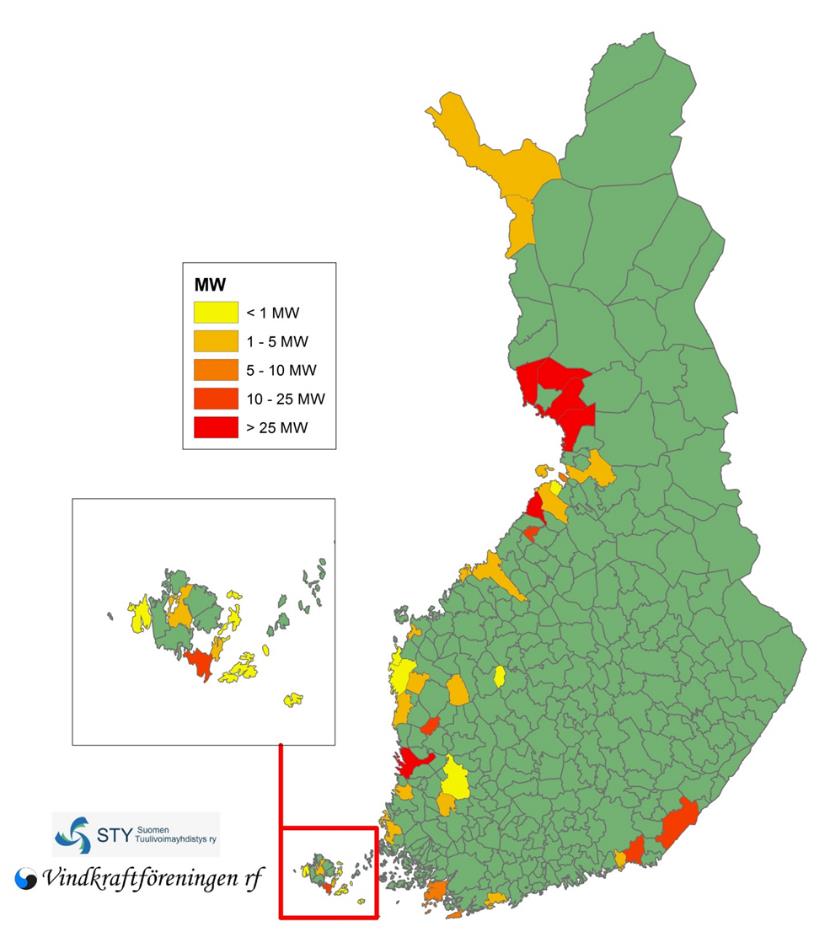 Installed capacity in Finland End of 2013 (2012): 448 MW (288 MW) 211 (163 turbines) Installed in 2012 (89 MW, 32 turbines): Simo (6 WTG, 18 MW, Tuuliwatti, Vestas) Vaasa (1 WTG, 3,6 MW, Mervento)