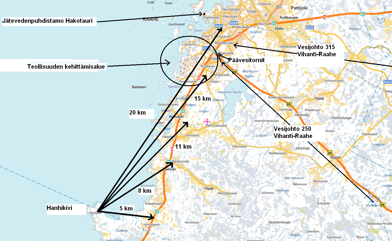 33 (114) Rakennettavalla Hanhikiven ydinvoimalaitoksella ja SSAB:n Raahen tuotantolaitoksilla on vain 15 km etäisyyttä toisistaan.