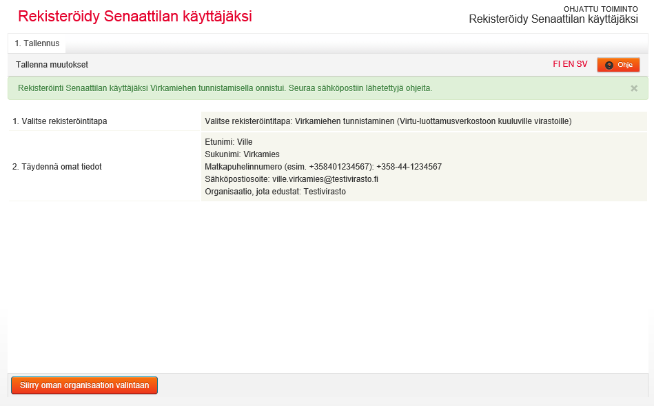 YHTEENVETO REKISTERÖIDYISTÄ KÄYTTÄJÄTIEDOISTA Palvelu esittää