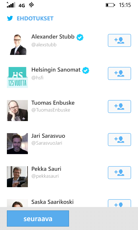 Nyt Twitter ehdottaa sinulle yrityksiä ja julkisuuden henkilöitä ymv.