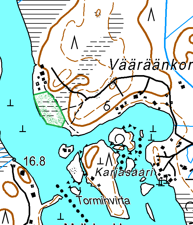 Kartta 9. Kaava-alueen muutoskohteen 16 uusi rajausehdotus. KOHDE 17 (kartta 7) teemakartassa numero 6 Kohteen luokka: Virtaluteen Aphelocheirus aestivalis (NT) esiintymispaikka.