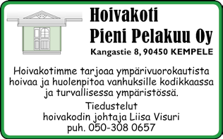 0207 54 2296 ilmoitusmyynti@kotimaa.fi Paikallinen ilmoitusmyynti: Maire Laakso, p. (017) 361 6243 maire.laakso@dnainternet.net varatuomari, ekonomi Kauppurienkatu 23, OULU Puh.
