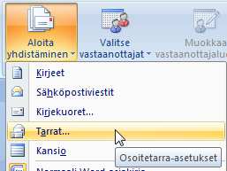 olemassa olevasta Excel-taulukosta, Office Outlook -yhteystiedoista, Access-tietokannasta tai muusta datalähteestä.