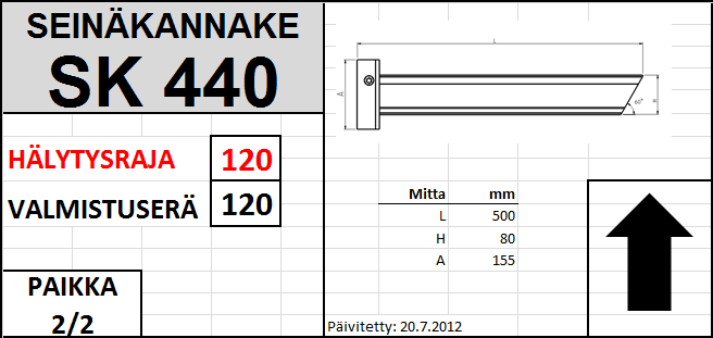 53 Valmiit seinäkannakkeet, sekä niiden kokoonpanotyössä tarvittavat osat järjesteltiin hyllystöön siten, että varasto olisi mahdollisimman visuaalinen ja nimikkeet löytyvät varastosta helposti.