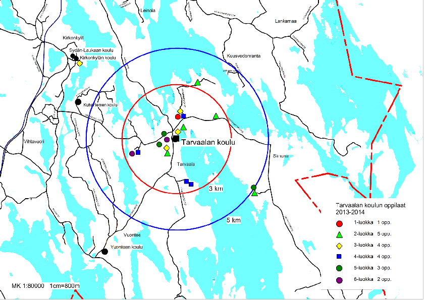 Tarvaalan koulu Tarvaalan koulussa on lv. 13-14 yhteensä 19 oppilasta jaettuna kahteen perusopetusryhmään (1-2 lk ja 3-6 lk). Ennusteen mukaan koulussa on tulevina vuosina 20-25 oppilasta.