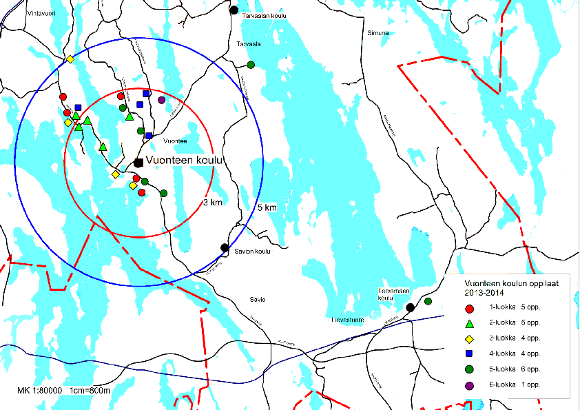 Vihtavuoren koulussa on niin ikään erillinen esiopetuksen ryhmä, jossa on lv. 13-14 19 lasta.