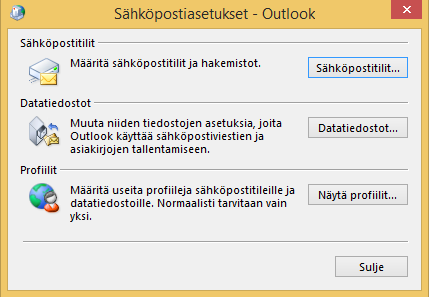 3 1 Sähköpostitilien luominen: POP, IMAP ja Exchange Sähköpostitilien lisääminen Outlook-ohjelmaan on samankaltainen toimenpide riippumatta Windows-käyttöjärjestelmästä tai Outlook-versiosta.