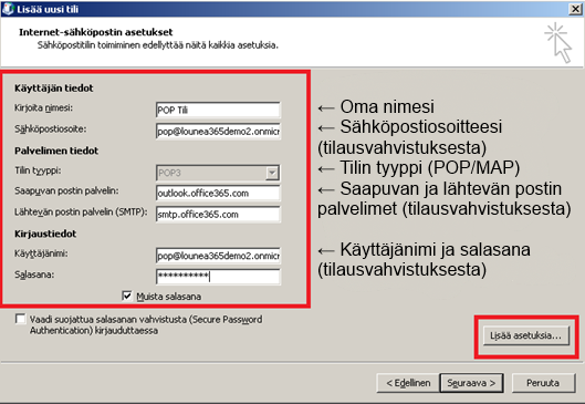 5 4. Valitse POP-yhteys riippuen Outlook-versiosta a. Outlook 2013 nimellä POP tai IMAP b. Outlook 2010 nimellä Internet-sähköposti 5.