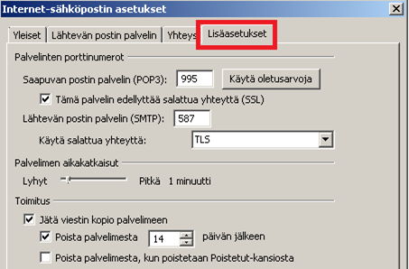 6 6. Lisää asetuksia -painikkeen takaa voidaan säätää mahdollisia lisäasetuksia, kuten: a. SMTP-käyttöoikeuksien tarkistus b.