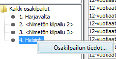 10 Osakilpailun tiedot Pääset tarkastelemaan osakilpailun tietoja eli nimeä, päivämäärää ja sarjojen