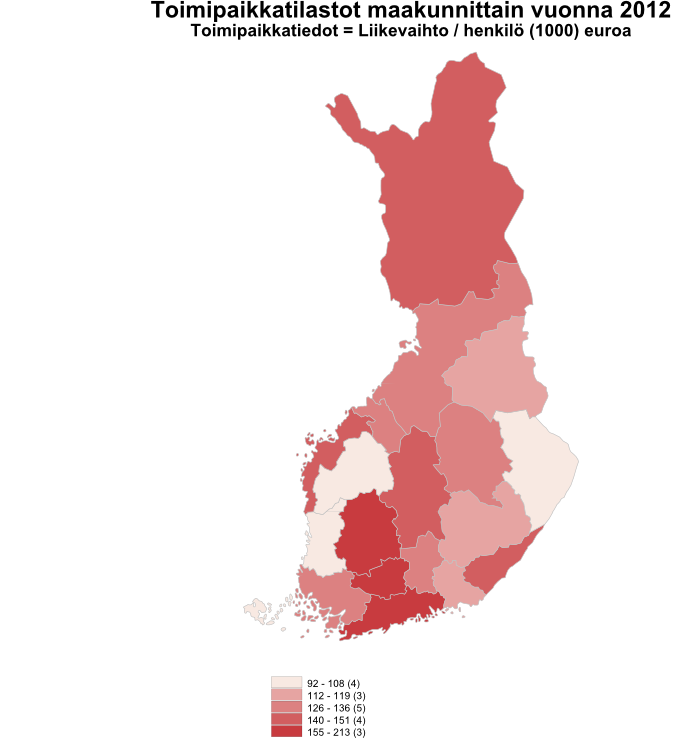 Kuva 19. Matkailuyritysten liikevaihto (1 000 ) / henkilö vuonna 2012. Lähde: Toimiala Online / Tilastokeskus 2.