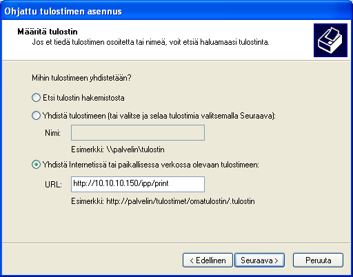 TULOSTAMINEN WINDOWS-KÄYTTÖJÄRJESTELMÄSTÄ 56 IPP-TULOSTUKSEN VALMISTELU WINDOWS-TIETOKONEISSA 1 Windows 2000: Napsauta Käynnistä, valitse Asetukset ja sitten Tulostimet.