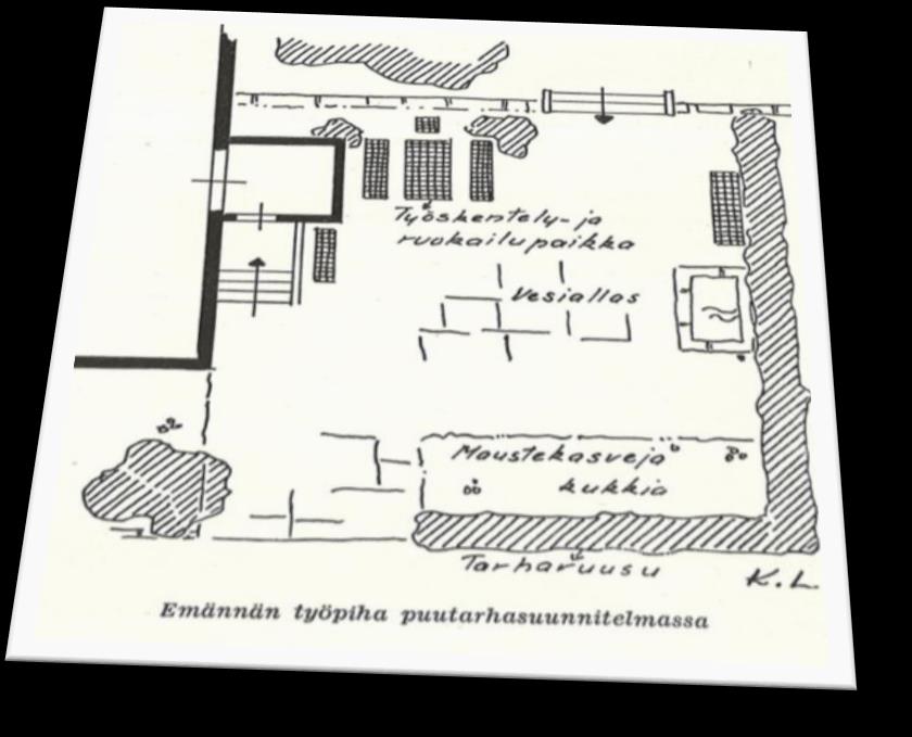 Puutarhasuunnitelma rinnan rakennussuunnitelman kanssa 1946 Kotipuutarhavuosi Siirtoväen uusiin koteihin tehtiin 604 puutarhasuunnitelmaa ja vanhoja puutarhoja ajanmukaistettiin.