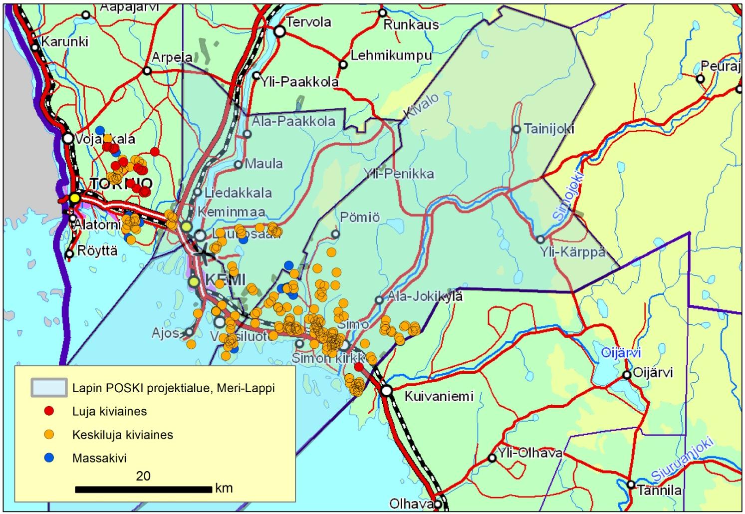 GEOLOGIAN TUTKIMUSKESKUS Raportti 12/2015 12 Keminmaan keski- ja pohjoisosassa on laaja liuskealue, joka koostuu kvartsiiteista, fylliiteistä, vulkaniiteista ja dolomiiteista.