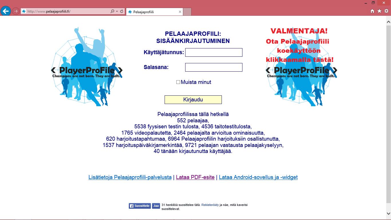 Pelaajaprofiili netissä Pelaajaprofiilin www-palvelu on osoitteessa http://www.